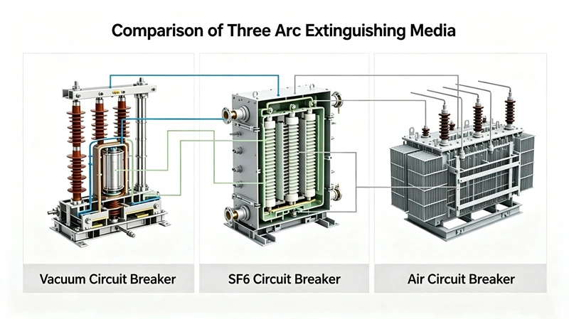 Real product comparison of vacuum circuit breaker, SF6 circuit breaker and air circuit breaker for medium voltage power distribution system